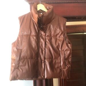 NWOT Brown faux leather  Puffer Vest